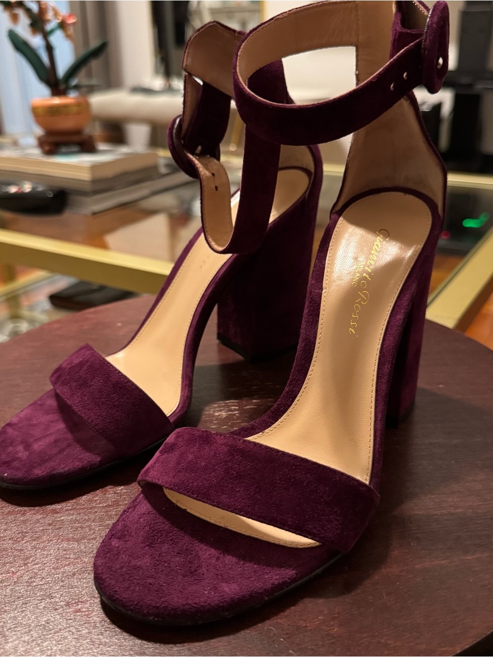 Gianvito Rossi Plum Suede High Block Heel Sandals